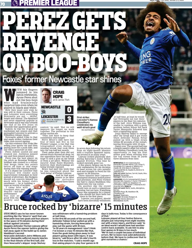  ?? CRAIG HOPE REX SHUTTERSTO­CK ?? WFirst strike: Leicester’s Hamza Choudhury celebrates his well-struck goal