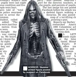  ??  ?? ®Ê HORROR: Skeletal armed figure posted by suspect on Facebook
