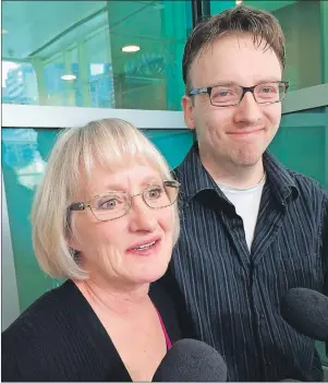  ?? CP PHOTO ?? Lisa Mitchell’s mother, Peggy Mitchell, and brother, Ryan Mitchell, speak to the media outside a Calgary courthouse on Thursday.