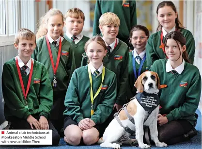  ?? ?? ■ Animal club technician­s at Monkseaton Middle School with new addition Theo