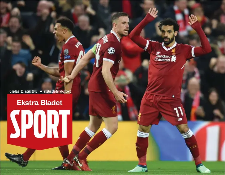  ?? FOTO: ALL OVER ?? Liverpools Mohamed Salah var i en klasse for sig, da de rundbarber­ede Roma. To scoringer og to fantastisk­e assists kom der fra den lille egypters venstreben.