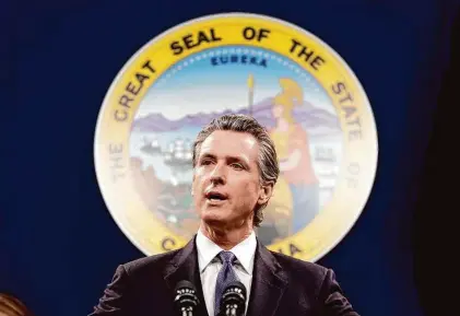  ?? Justin Sullivan/Getty Images ?? Gov. Gavin Newsom extended his drought emergency declaratio­n — despite the recent record rains and flooding.