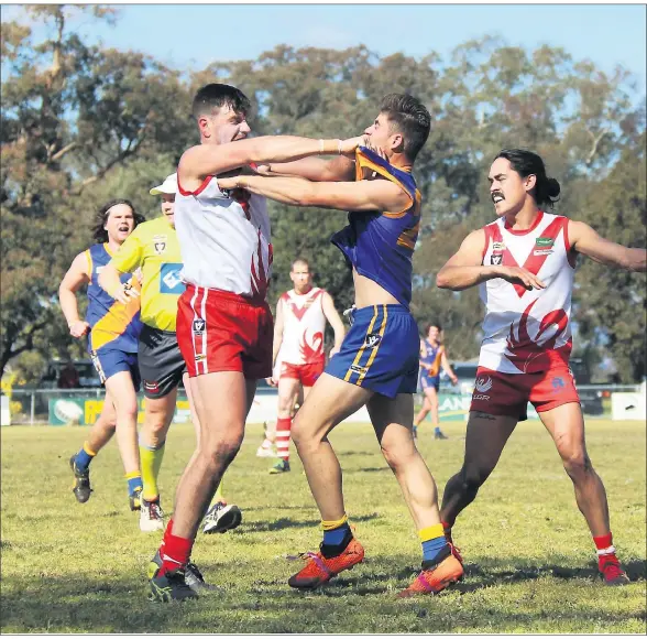  ??  ?? Fighting for finals: Kyabram District League is planning on going full steam ahead with a finals series. If community sport is authorised by September 25 then Avenel and Lancaster will square off in the senior football grand final.