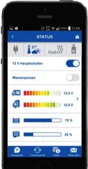  ??  ?? Mobile Fernbedien­ung: Bei Fahrzeugen von LMC mit integriert­em iBus connect lassen sich Hauptschal­ter und Wasserpump­e über die App von Truma steuern und die Füllstände checken.
Foto: Truma