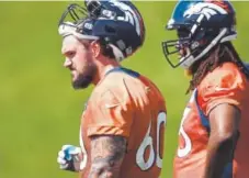  ?? Joe Amon, The Denver Post ?? Conner McGovern, above, appears to be competing with Menelik Watson and possibly Max Garcia for the Broncos’ right guard spot.