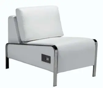  ?? ALLMODERN VIA AP ?? The Leeanne slipper chair from AllModern, which comes in white or black leatherett­e, and is equipped with three USB ports in the base, is shown.