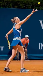  ??  ?? Kristna Pliskova serves to third-seeded Maria Sakkari during their singles match at the Palermo Ladies Open in Palermo, Italy, on Tuesday. Pliskova won 6-4, 6-4.