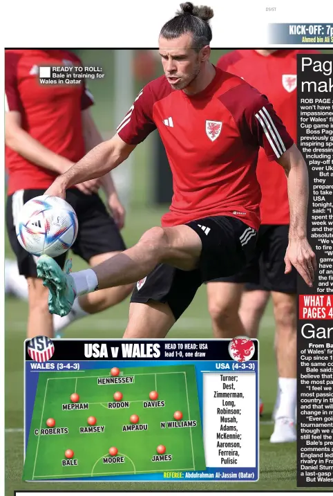  ?? ?? ■ READY TO ROLL: Bale in training for Wales in Qatar