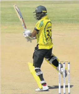  ??  ?? Jamaica Scorpions opener John Campbell bats during his knock of 88 in Wednesday’s semi-final loss to Trinidad and Tobago Red Force.