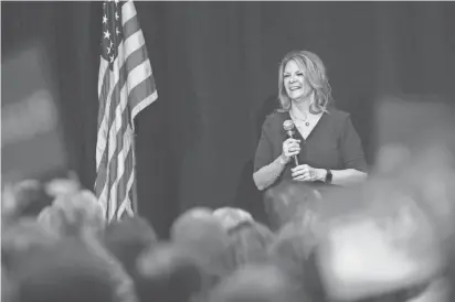  ?? MICHAEL CHOW/THE REPUBLIC ?? Kelli Ward speaks to supporters during her Senate campaign kickoff event at the Hilton Scottsdale Resort Tuesday.