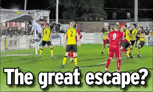  ?? Picture: Les Biggs ?? Scott Doe’s effort hits the bar in Whitstable’s 1-0 win against Chichester on Tuesday