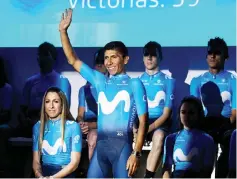  ??  ?? Team Movistar’s Colombian cyclist Nairo Quintana waves during the presentati­on of Spain’s Movistar Team 2019 in Madrid. — AFP photo