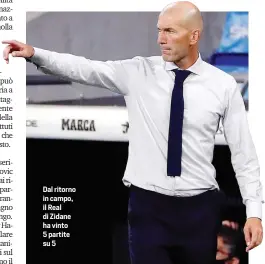  ??  ?? Dal ritorno in campo, il Real di Zidane ha vinto 5 partite su 5
