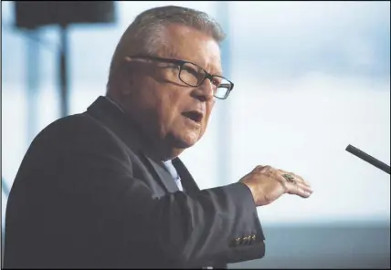  ?? CP photo ?? Ralph Goodale, Minister of Public Safety and Emergency Preparedne­ss, speaks to media in Vancouver. Goodale was playing NAFTA booster before an American audience Friday, stressing Canada-u.s. friendship and trade ties.