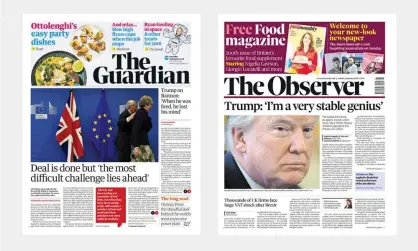  ??  ?? The new Guardian and Observer front pages. Composite: The Guardian