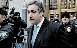  ?? PETER FOLEY/BLOOMBERG NEWS ?? Michael Cohen was sentenced Wednesday to three years in federal prison after pleading guilty to several charges, including campaign finance violations and lying to Congress.
