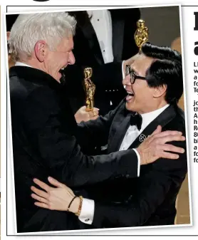  ?? ?? Left: Quan at the Oscars with Ford, Right: With the star in 1984
