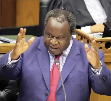  ?? SUMAYA HISHAM Reuters ?? FINANCE Minister Tito Mboweni delivering his maiden Budget speech. He has given assurance to not only the investor community and the markets, but to ordinary taxpayers. |