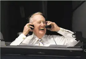  ?? Mark J. Terrill / Associated Press ?? Hall of Fame announcer Vin Scully, 88, has been calling games between the Giants and Dodgers since the Brooklyn Dodgers hired him in 1950.