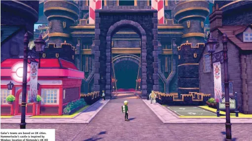  ??  ?? Galar’s towns are based on UK cities. Hammerlock­e’s castle is inspired by Windsor, location of Nintendo’s UK HQ