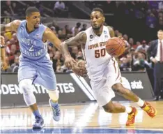  ?? KEVIN JAIRAJ, USA TODAY SPORTS ?? Iowa State guard DeAndre Kane, right, driving past Leslie McDonald in the first half, finished with a game-high 24 points.