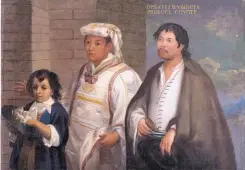  ??  ?? “De Mestizo y de India produce Coyote,” oil on canvas by Juán Juárez Rodríguez, Mexico, circa 1720.