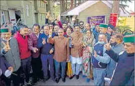  ?? PTI ?? Congress MLAs outside the Himachal Pradesh Vidhan Sabha in Shimla on Friday.