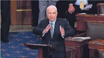  ??  ?? In this image from video, Sen. John McCain, R-Ariz., speaks Tuesday on the Senate floor in Washington. The senator’s decision to return to Washington a week and a half after undergoing brain surgery helped turn the tide for GOP leaders, though the...