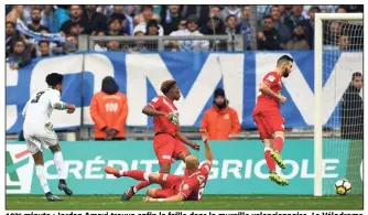  ?? (Photo AFP) ?? e minute : Jordan Amavi trouve enfin la faille dans la muraille valencienn­oise. Le Vélodrome a bien fait d’attendre. Le voilà soulagé !