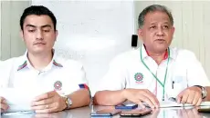  ??  ?? Nani (right) with Usno Karamuntin­g candidate, Adam when speaking at a press conference near Bandar Nam Tung yesterday.