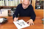  ??  ?? In this frame grab taken from undated handout video footage released by the Nagoya City Education Board Education Centre yesterday, Studio Ghibli producer Toshio Suzuki gives an online tutorial for drawing one of its characters ‘Totoro’ at his home in Tokyo.—AFP