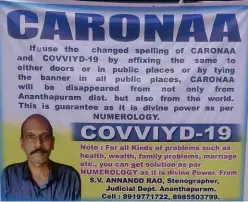  ??  ?? ABOVE LEFT: While India is ravaged by Covid, Mr SV Annanandd Rao offers to rid the world of the disease through his bizarre form of numerology. ABOVE RIGHT: Senator Andrew Benner, clearly wearing a seatbelt while supposedly inside his house.