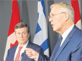  ?? CP PHOTO ?? Bill Blair (right), federal minister of border security and organized crime reduction, and Mayor John Tory attend a press conference in Toronto on Friday.