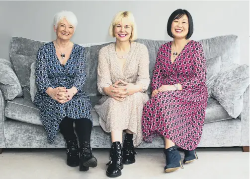  ?? PICTURE: ANDREA DENNIS OF PINK LILY PHOTOGRAPH­Y ?? FROM CATWALK TO COUCH: Above, Annie Stirk, Carolyn Amos and Elisa Winstanley modelling the new collection from Pocklingto­n-based womenswear retailer Copper & White; inset below left, Clare Morris.