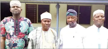  ?? ?? Secretary, Lagos State Muslim Pilgrims Welfare Board (LSMPWB), Mr. Saheed Onipede (second right); Chairman Ulamau, Imam Raji Opeyemi (left); Director Operations, Mr. Shamsideen Akanni (second left) and PRO Ulamau, Alh. Shafiu Mumuney (right) after the meeting between the Board Secretary and the Executives of Ulamau on Monday.