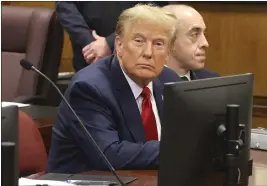  ?? JEFFERSON SIEGEL — THE NEW YORK TIMES ?? Donald Trump awaits the start of a hearing in New York City Criminal Court on Thursday. A New York judge says former President Donald Trump's hush-money trial will go ahead as scheduled with jury selection starting March 25.