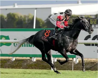  ?? PHOTO: TRISH DUNELL ?? Blue Shadow, ridden by Samantha Spratt, cuts a pretty picture as she coasts to a clear-cut Te Rapa win.