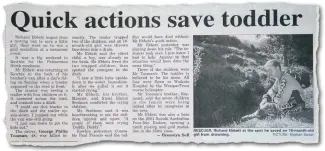  ??  ?? A story on page 3 of the Waikato Times on February 7, 2001, acknowledg­es Richard Ebbett’s heroism.