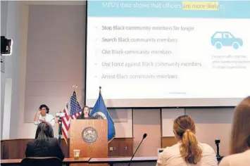  ?? DAVID JOLES/STAR TRIBUNE ?? Minnesota Department of Human Rights Commission­er Rebecca Lucero speaks during a press conference Wednesday. A report following a two-year investigat­ion by her agency slammed the Minneapoli­s Police Department.