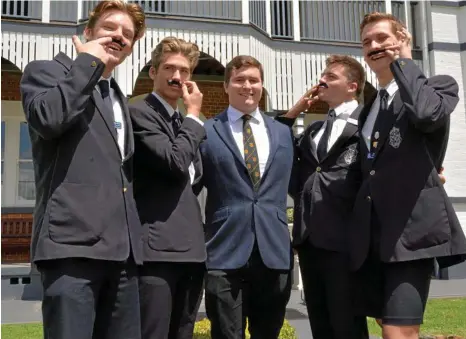  ?? PHOTO: AMY LYNE ?? MEN’S HEALTH: Raising money for Movember are (from left) Nick Thom, Kyle Betros, teacher Stephen Sowter, Heath Dean and Joel Collins.