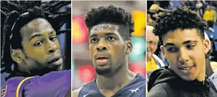  ??  ?? Citing a person close to the situation, the Los Angeles Times reported that UCLA freshmen Jalen Hill, left, Cody Riley, center, and LiAngelo Ball were involved in a shopliftin­g incident in China. UCLA basketball coach Steve Alford will sit the three...