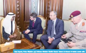  ??  ?? First Deputy Prime Minister and Defense Minister Sheikh Nasser Sabah Al-Ahmad Al-Sabah meets with UK Defense Secretary Gavin Williamson.