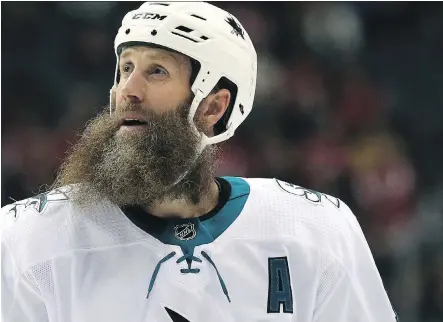  ?? PATRICK SMITH/GETTY IMAGES ?? With his career winding down and still looking to win a Stanley Cup, centre Joe Thornton is back for another shot with San Jose after signing a one-year $5-million deal. While he made $8 million last year, the team’s savings left room for the Sharks to acquire Erik Karlsson.