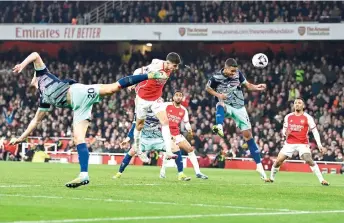  ?? — AFP photo ?? Havertz scores the team’s second goal during the English Premier League football match between Arsenal and Brentford.
