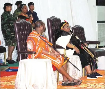  ?? ?? His Majesty King Mswati III with the Queen Mother watching Lutsango as they showcase their dance skills.