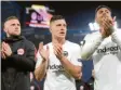  ?? Foto dpa: ?? Ante Rebic, Luka Jovic und Sébastien Haller (von links): Die Frankfurte­r Büffelherd­e ist Geschichte.