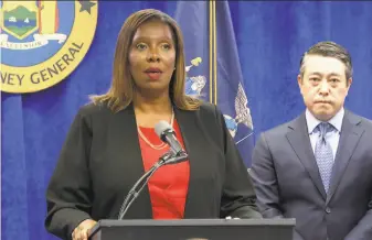  ?? Ted Shaffrey / Associated Press ?? New York state Attorney General Letitia James, at a Tuesday news conference in New York City, said the report revealed “a deeply disturbing, yet clear picture” of Gov. Cuomo’s behavior.