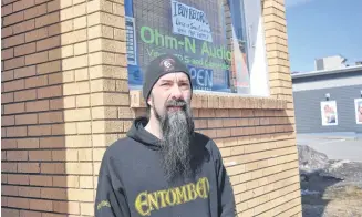  ?? KEVIN ADSHADE/THE NEWS ?? Dennis Balesdent outside his record store on Foord Street in Stellarton.