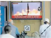  ?? FOTO: LEE/AP/DPA ?? Trotz des Verbots durch UNResoluti­onen hat Nordkorea wieder potenziell atomwaffen­fähige Raketen getestet.