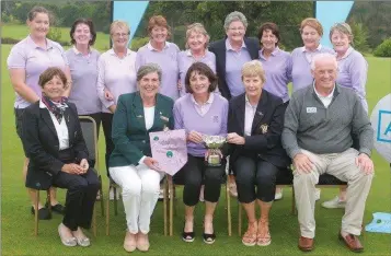  ??  ?? Wexford’s Minor Cup team being presented with the Mid Leinster A.I.G. Ladies’ Minor Cup. Back (from left): Deirdre Colfer, Mary Fallon, Una Robinson, Osnat Manning, Breda Devoy, Marie Byrne (lady President), Therese Glasheen, Maisie Purcell, Denise...